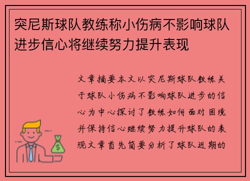 突尼斯球队教练称小伤病不影响球队进步信心将继续努力提升表现