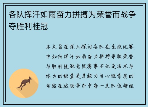 各队挥汗如雨奋力拼搏为荣誉而战争夺胜利桂冠